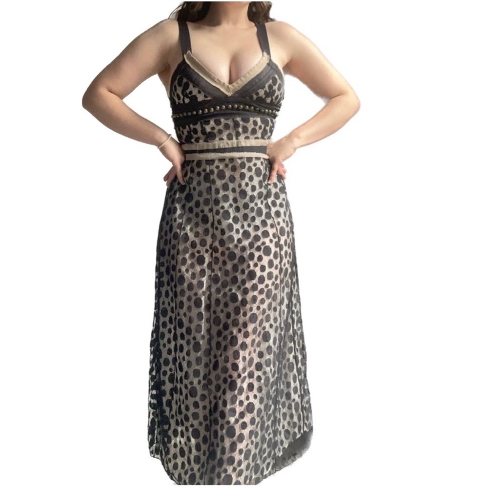 Cacharel Vintage Designer Maxi/Midi Semi Sheer Polka Dot Lace Studded Tank Dress